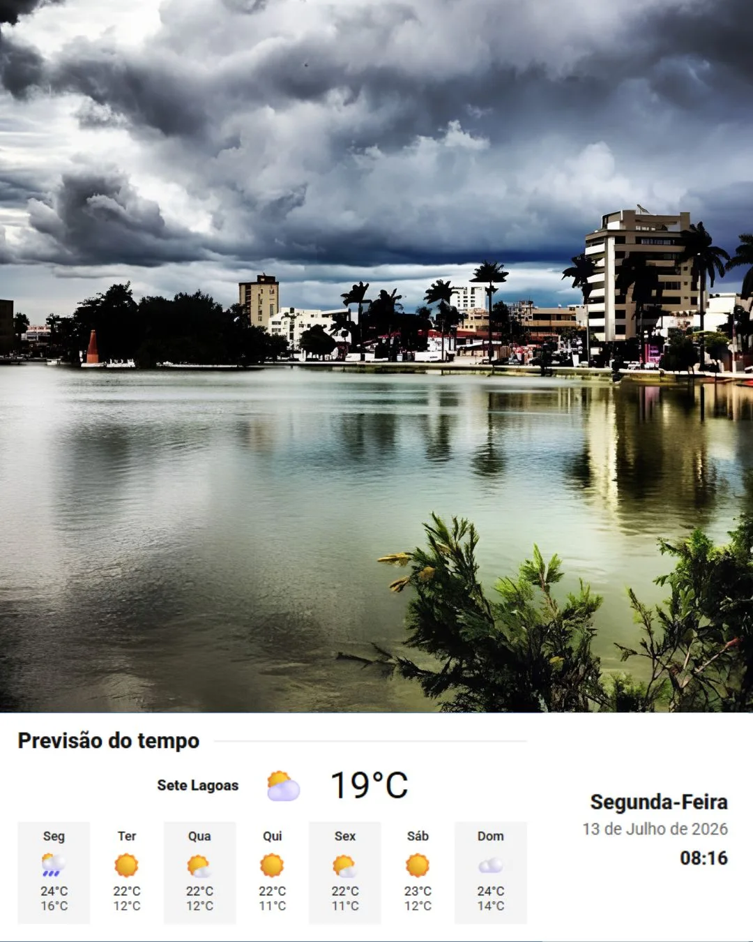 Segunda-feira começa com tempo ameno, mas chuva pode surpreender em Sete Lagoas